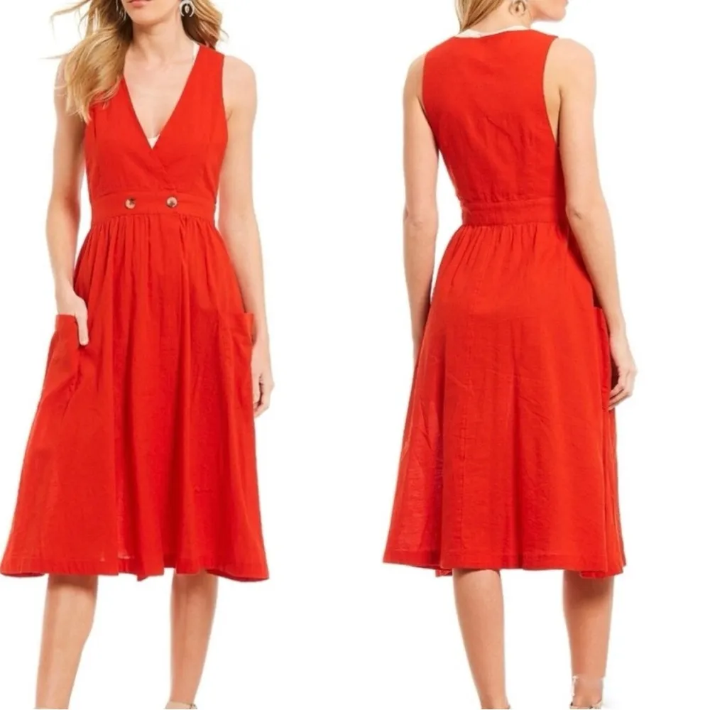 Free People Elegant Red Diana Wrap Midi Sleeveless Dress - Image 2