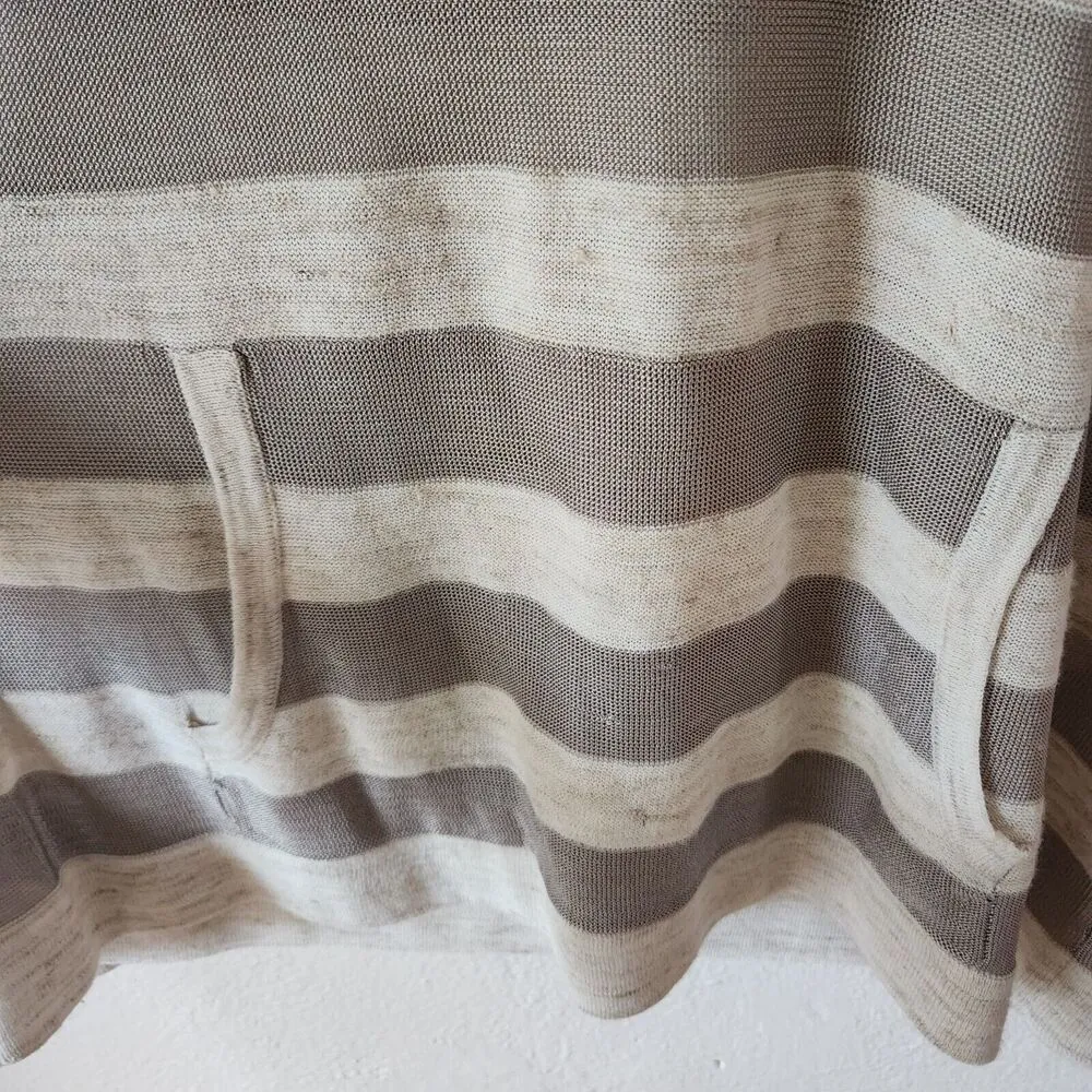 Chicos Striped Hooded V Neck Lightweight Shirt Top Tan Gray Size 1 Linen Blend - Image 4