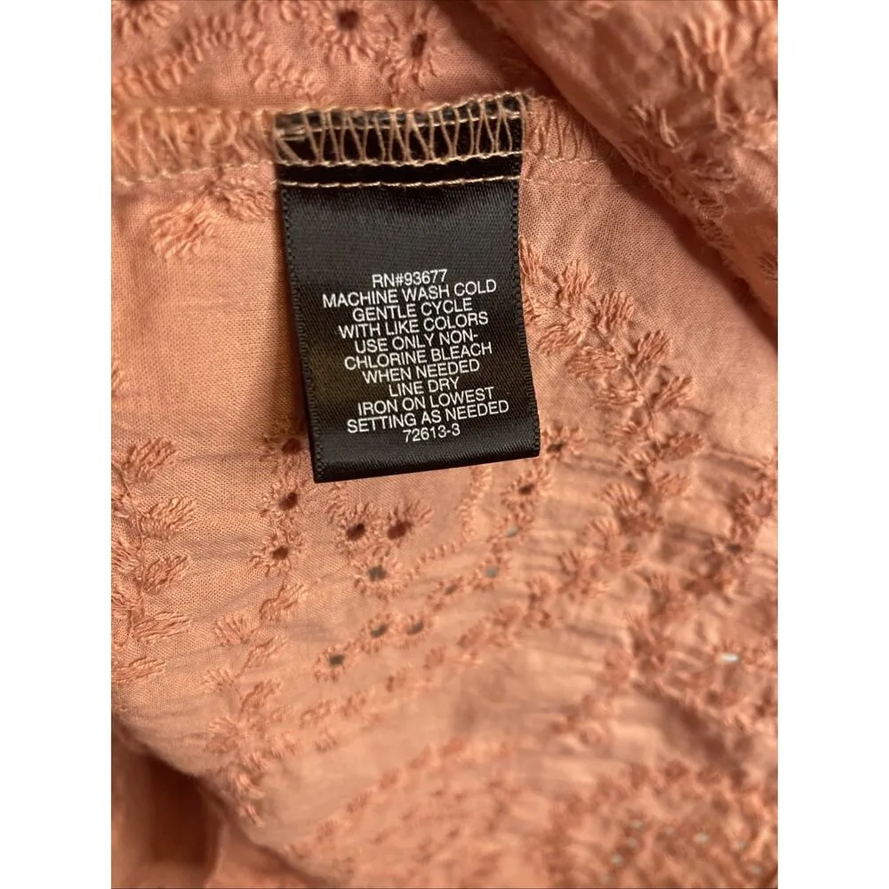 Liz Claiborne Career Peach Women’s Eyelet Top 3/4 Bell Sleeve 100% Cotton L - Image 7