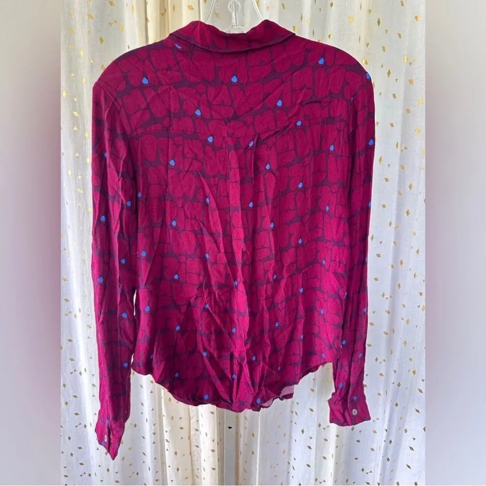 Ava Sky Fight Eel Women's Long Sleeve Button Down Blouse Chest Pocket XS Purple - Image 3