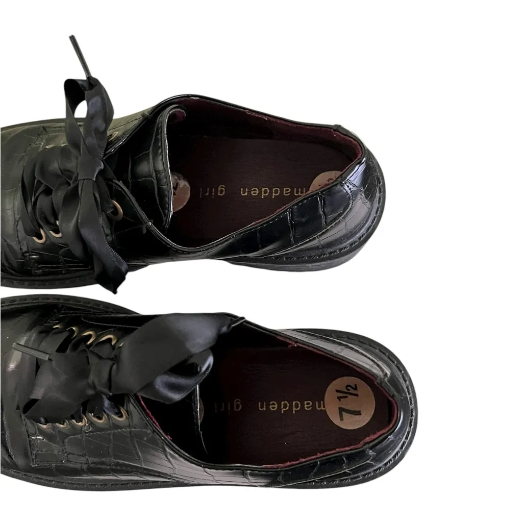 Madden Girl black croc-embossed leather lace-up Platform Oxford Casual Shoe - Image 14