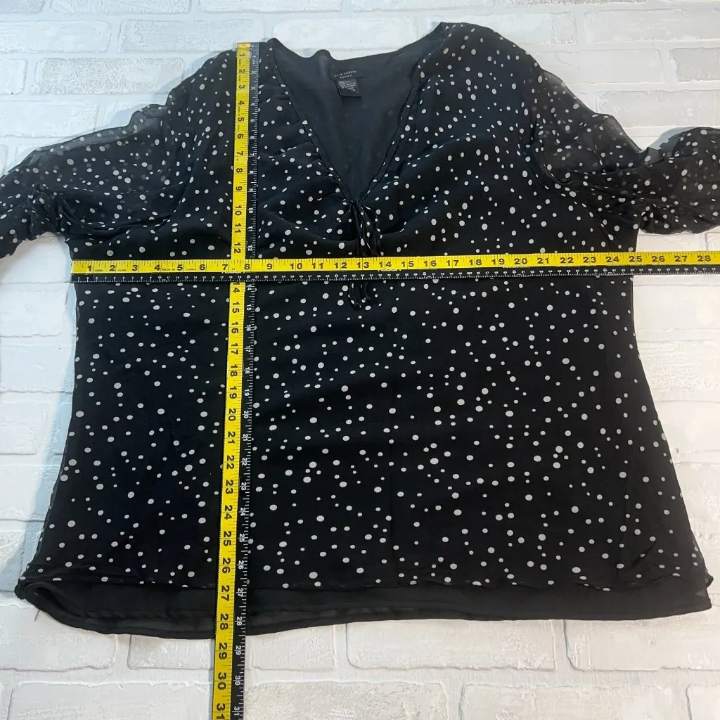 90s‎ Y2K Silk Top Womens 3X Black Polka Dot Fairy Grunge Whimsigoth Festival - Image 2