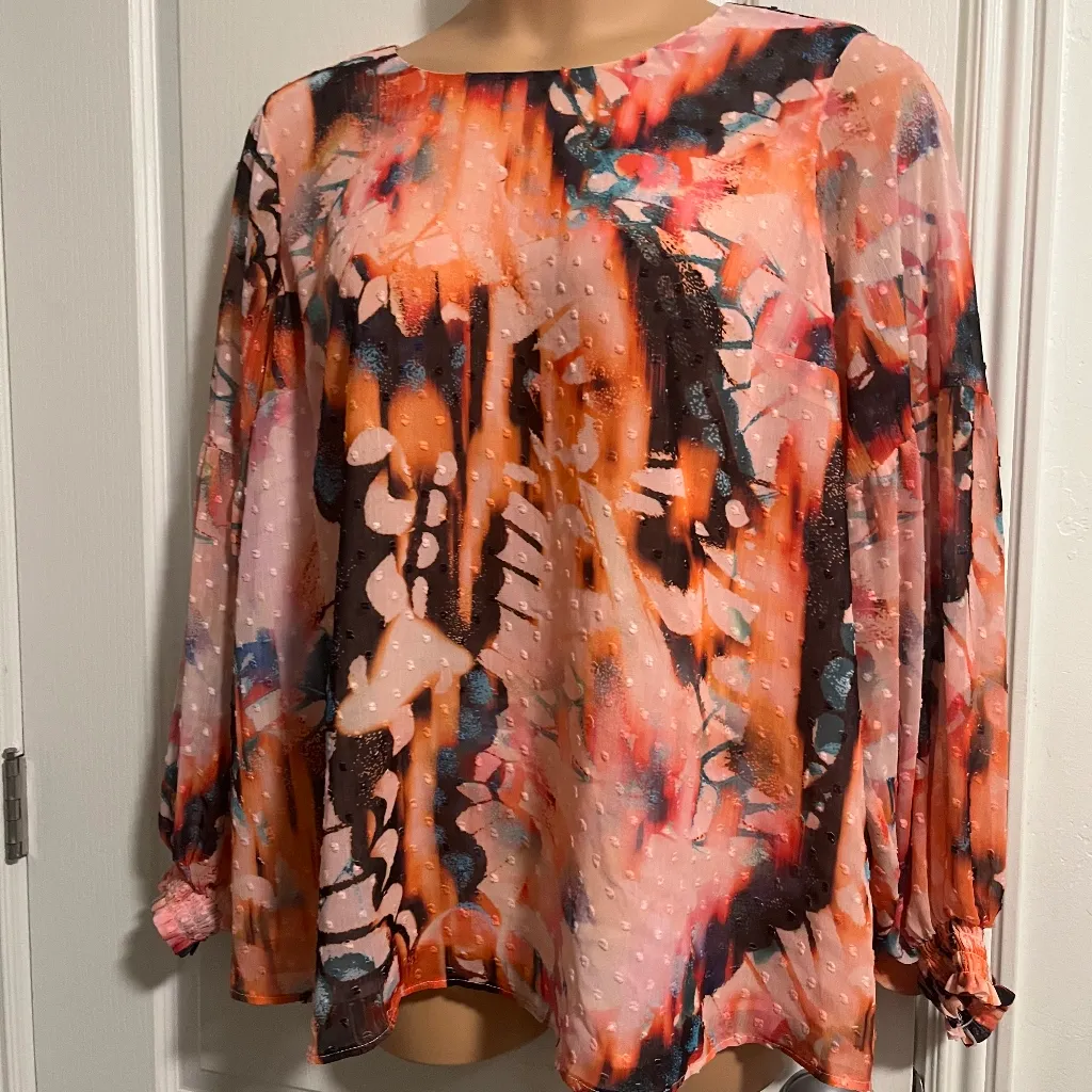 Torrid 2 Sz Multicolor Abstract Print Women's Top Orange - Image 9
