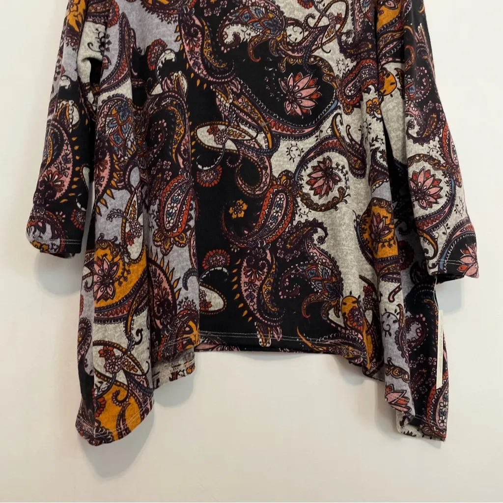 NEW NWT ZAC RACHEL Plus Size Gray Black Purple Paisley 3/4 Sleeve Boho Tunic Top - Image 3