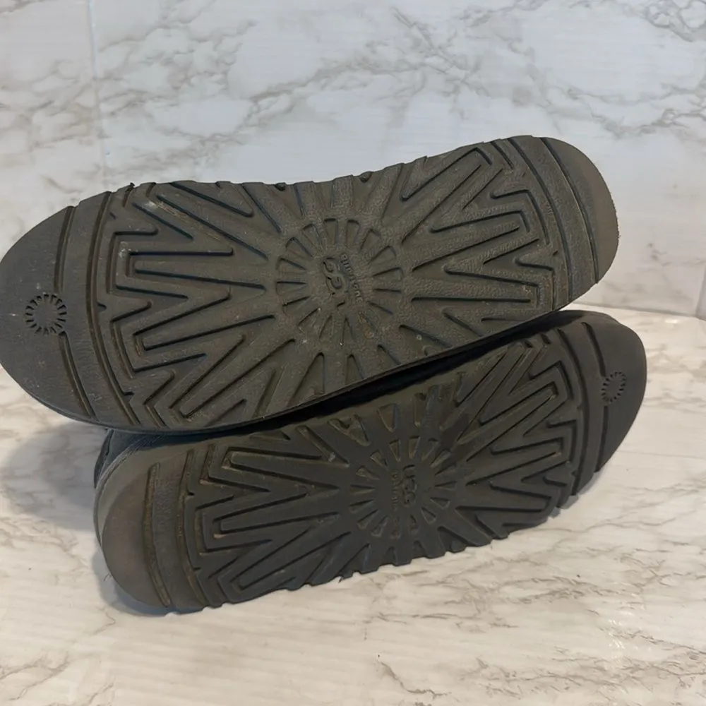 UGG Cardy 5649 Gray Suede Sock Knit Tall Button Slipper Winter Boots Womens sz 6 - Image 10