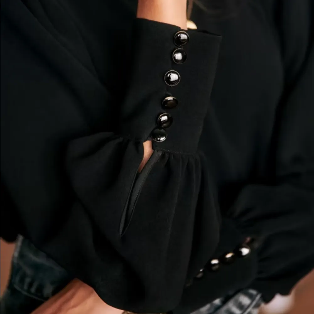 Sezane Black Benedicte Poof Button Sleeve Blouse - Image 4