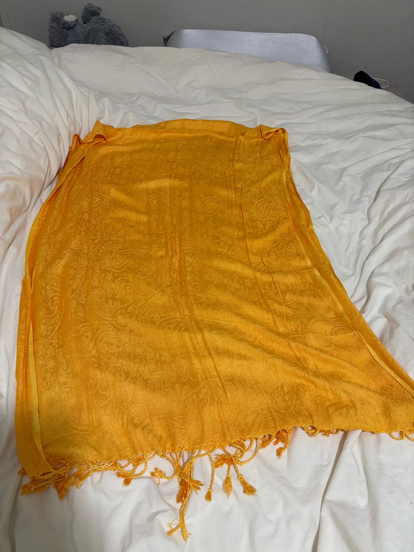 Authentic Silk Scarf from Sri Lanka, India Yellow - Image 3