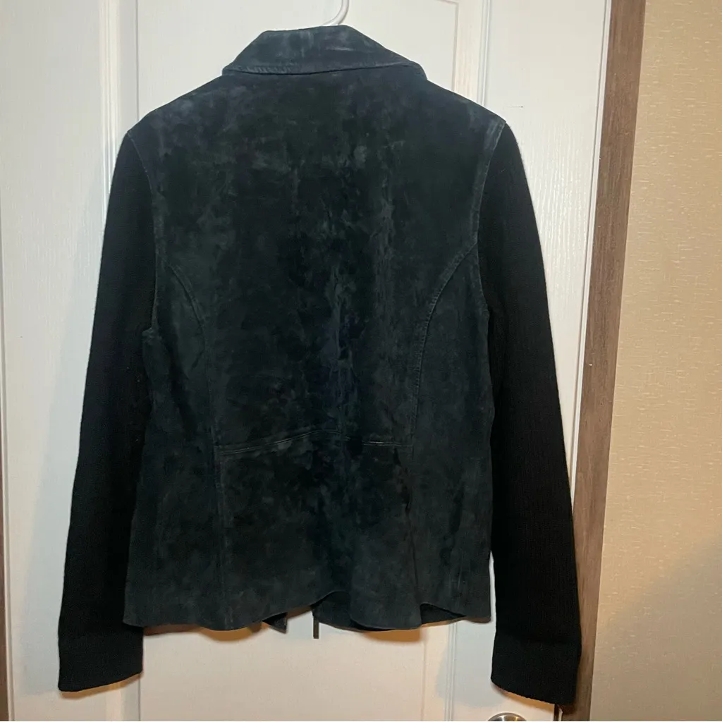 Vintage Fabio Black Suede Leather And Knit Sleeve Women’s Jacket Full Zip Sz L Size L - Image 2