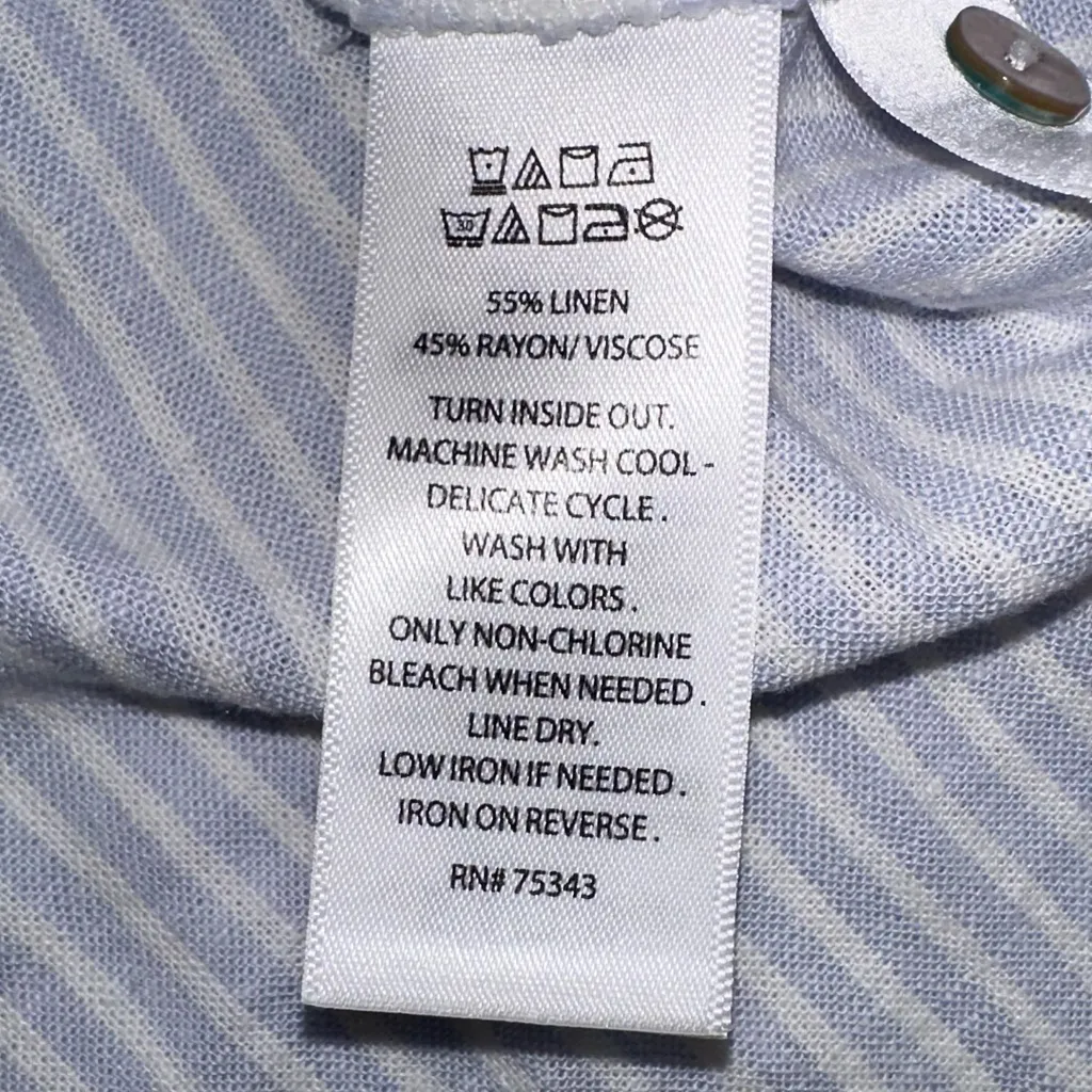 Sigrid Olsen Women's Medium Button Up Shirt Linen Blend Blue Stripe Beach Career - Image 4