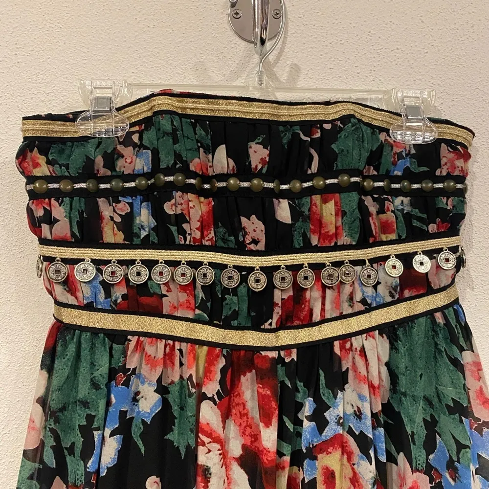 Pearl Georgina Chapman Marchesa Floral Gypsy Maxi Dress Size 4 EUC Black - Image 3