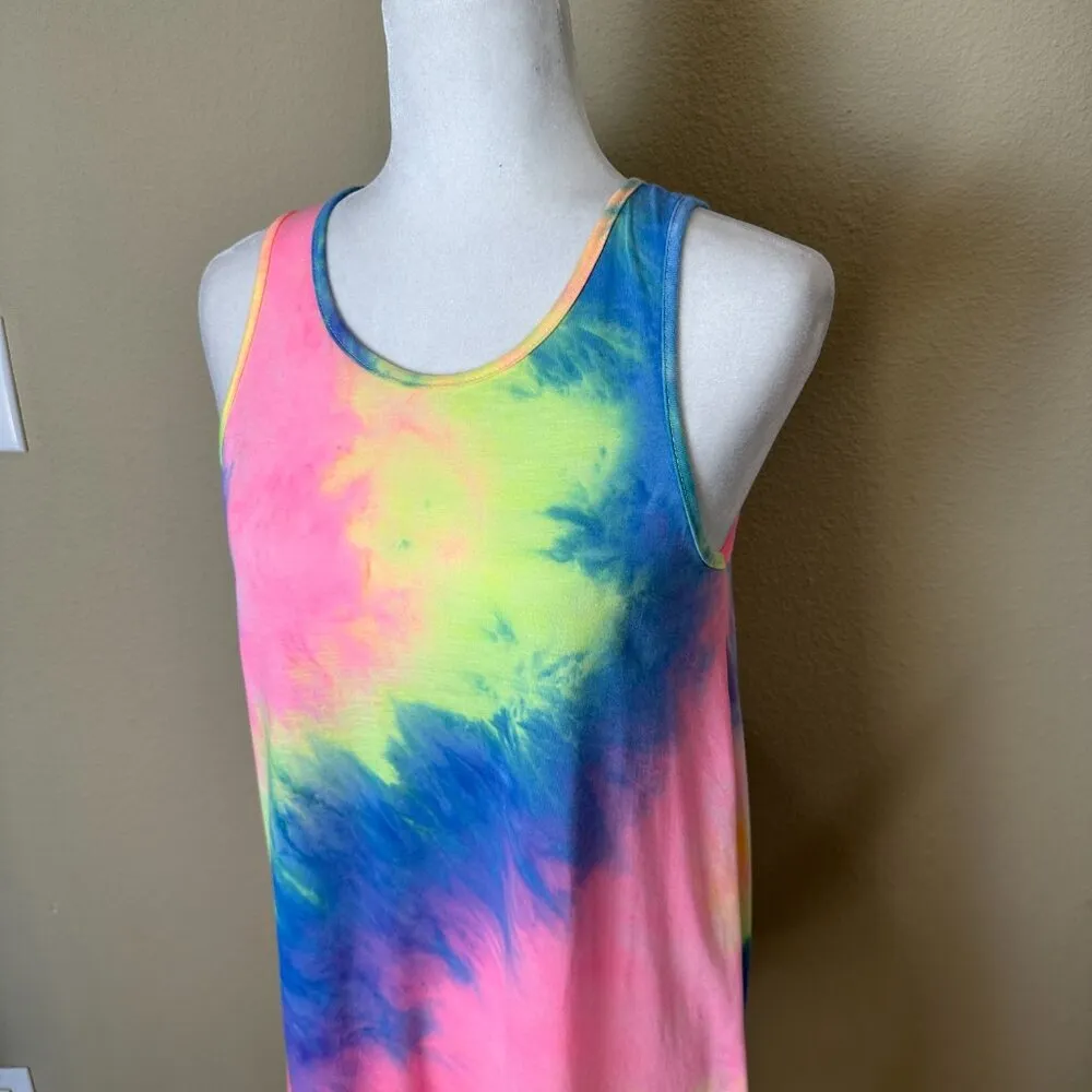 Bright Tie Dye Swing Tank Dress Size Small Pink - Image 3