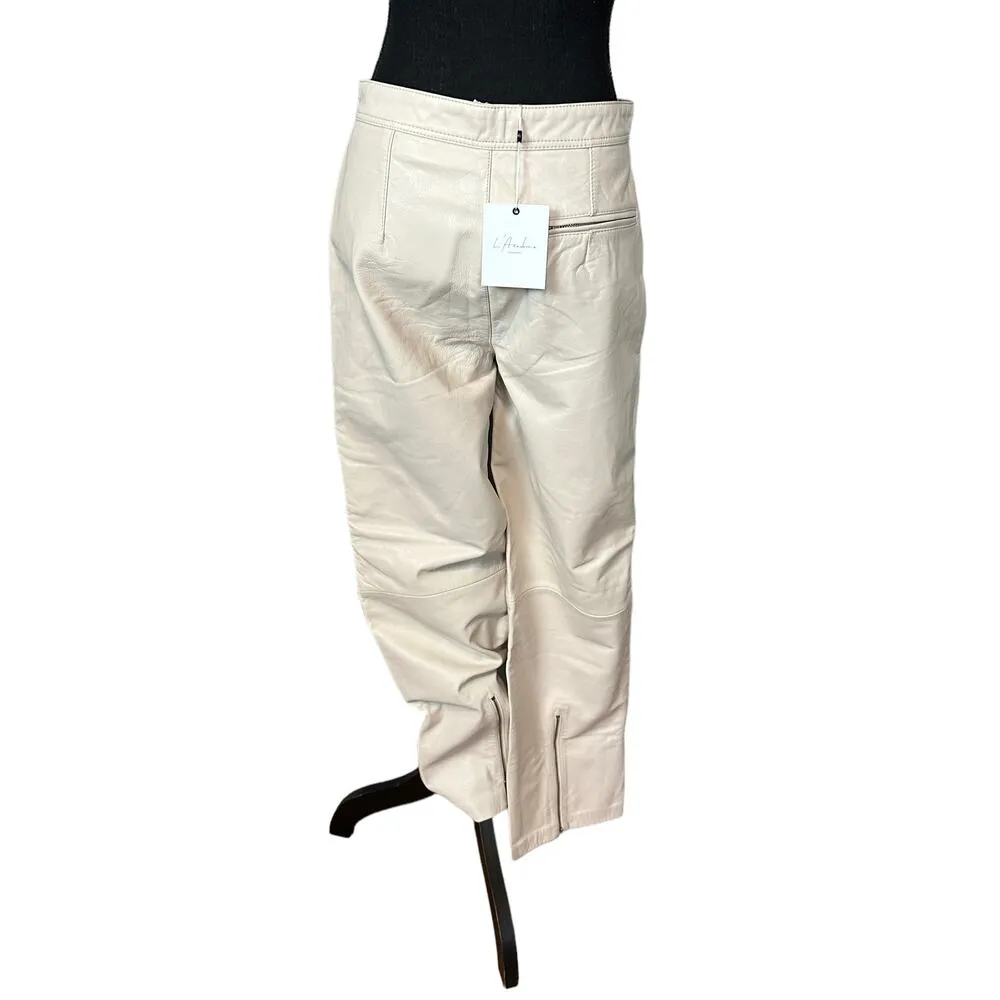L'Academia Off White Leather Pants MEDIUM Tapered Moto Biker Designer $498 NEW - Image 7