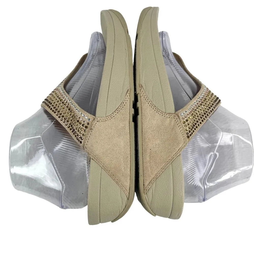 FitFlop Strobe Thong Flip Flop Sandals 9 Gold Silver Crystal Embellished - Image 8