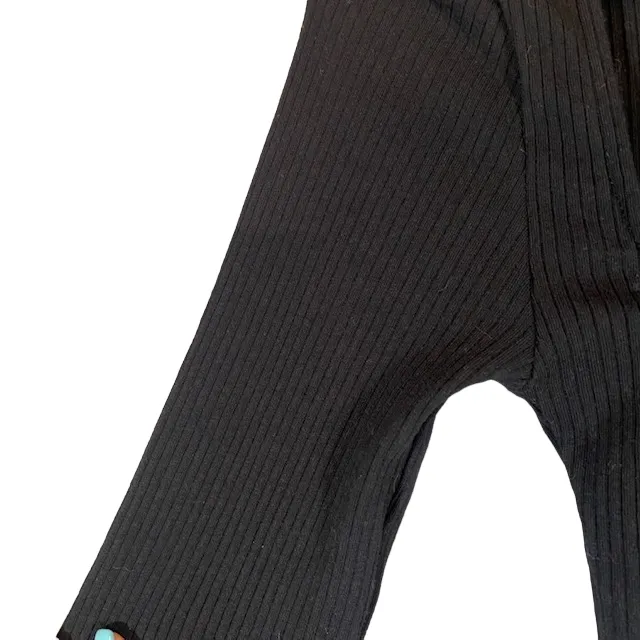 ASOS Black Ribbed Fitted Cotton Blend Stretch Long Sleeve Shirt Women Sz 0 - Image 3