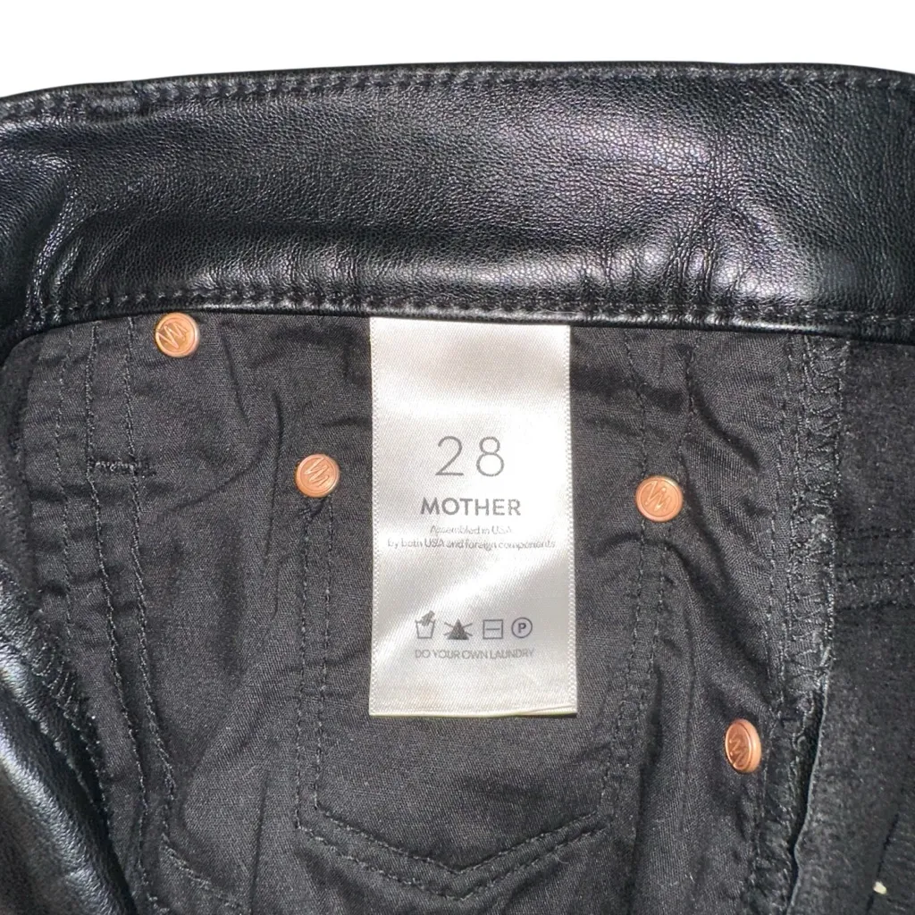 Mother The Insider Ankle Wax On Wax Off Faux Vegan Leather Cropped Pants 28 Black - Image 8