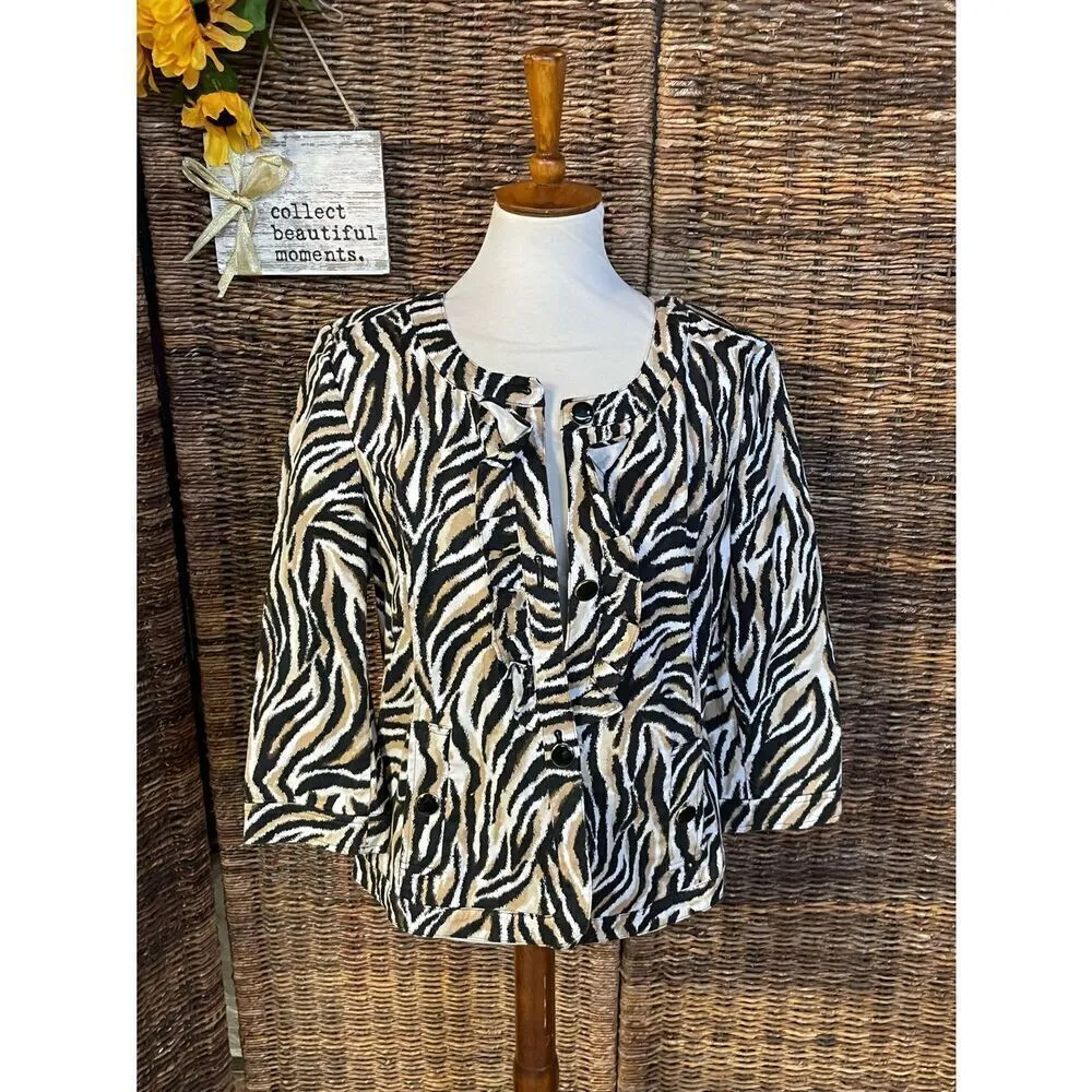 Charter Club Zebra Print Women’s Shacket-Style Jacket/Blazer Top/Gold Button Acc - Image 5