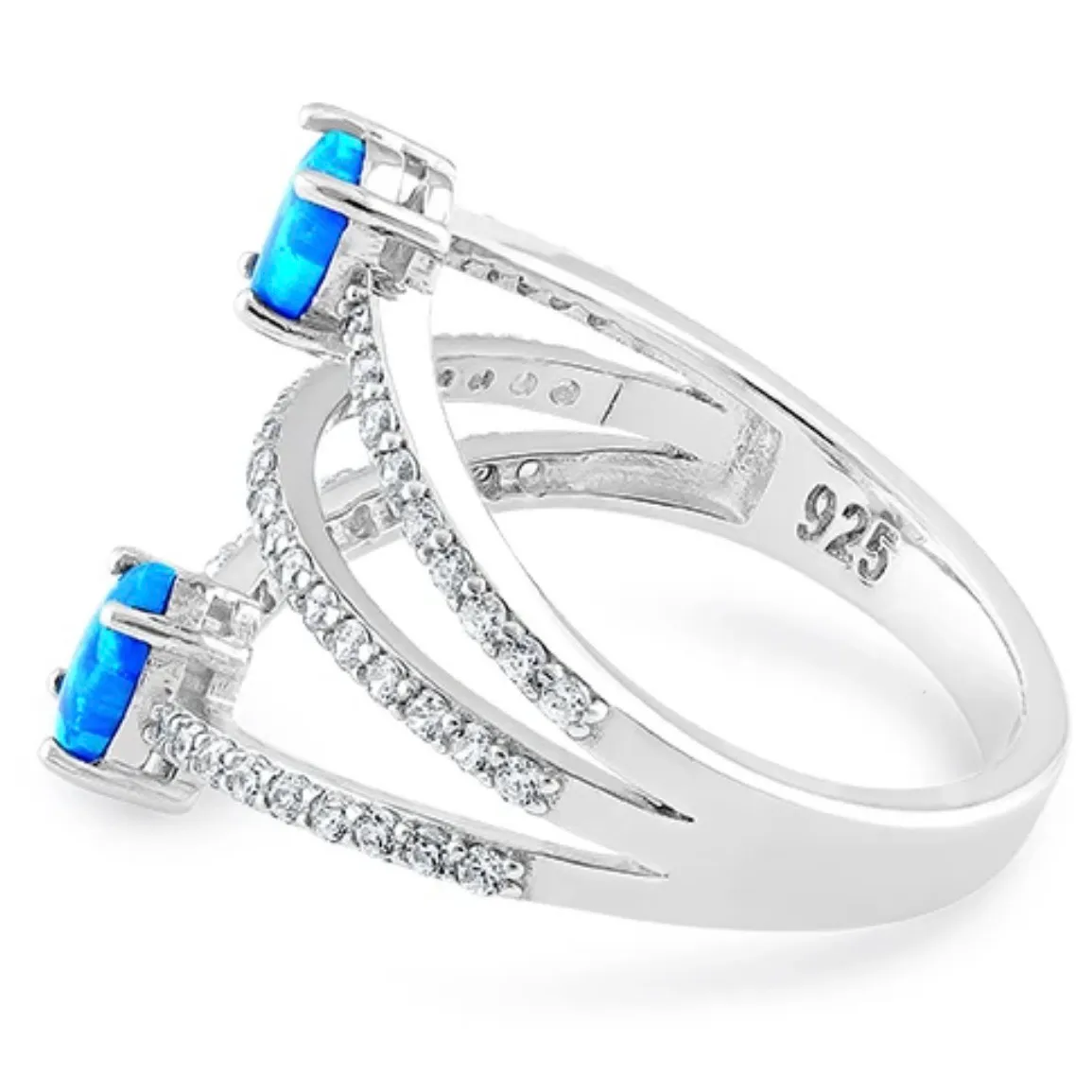 SIZE 8 925  Three Line Pear Blue Lab Opal Ring - Image 4