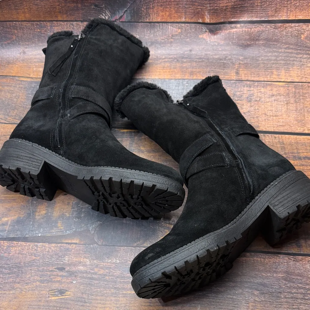 Sam Edelman Jailyn Black Suede Faux Fur Lined Mid-Calf Lug Sole Moto Boots 9.5M - Image 10