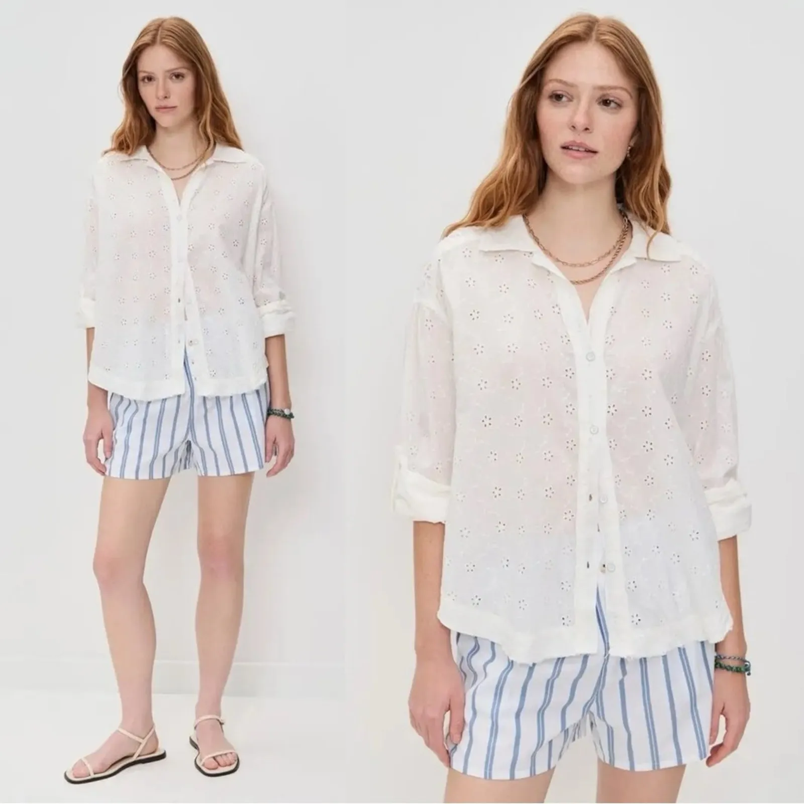 Free People Dainty Ethereal Cottage Mae Washed Eyelet Shirt in White Size XL - Image 15