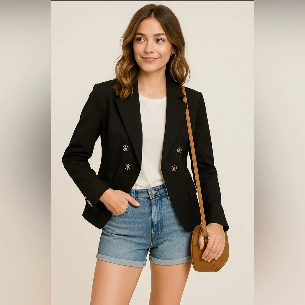 Nanette Lepore Black Gold Button Blazer Classic Double Breasted Office Jacket 12 - Image 3