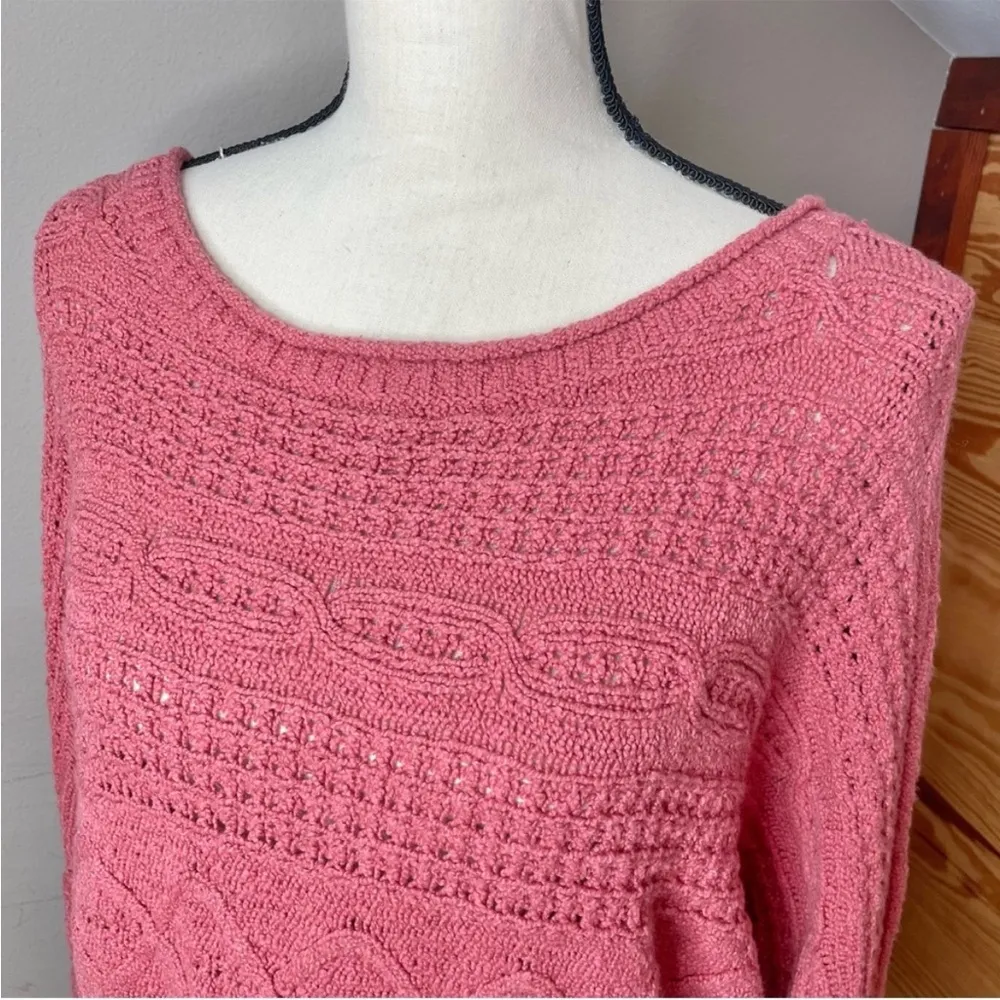 Mauve Pink Mixed Open Knit Long Sleeve Sweater Small - Image 4