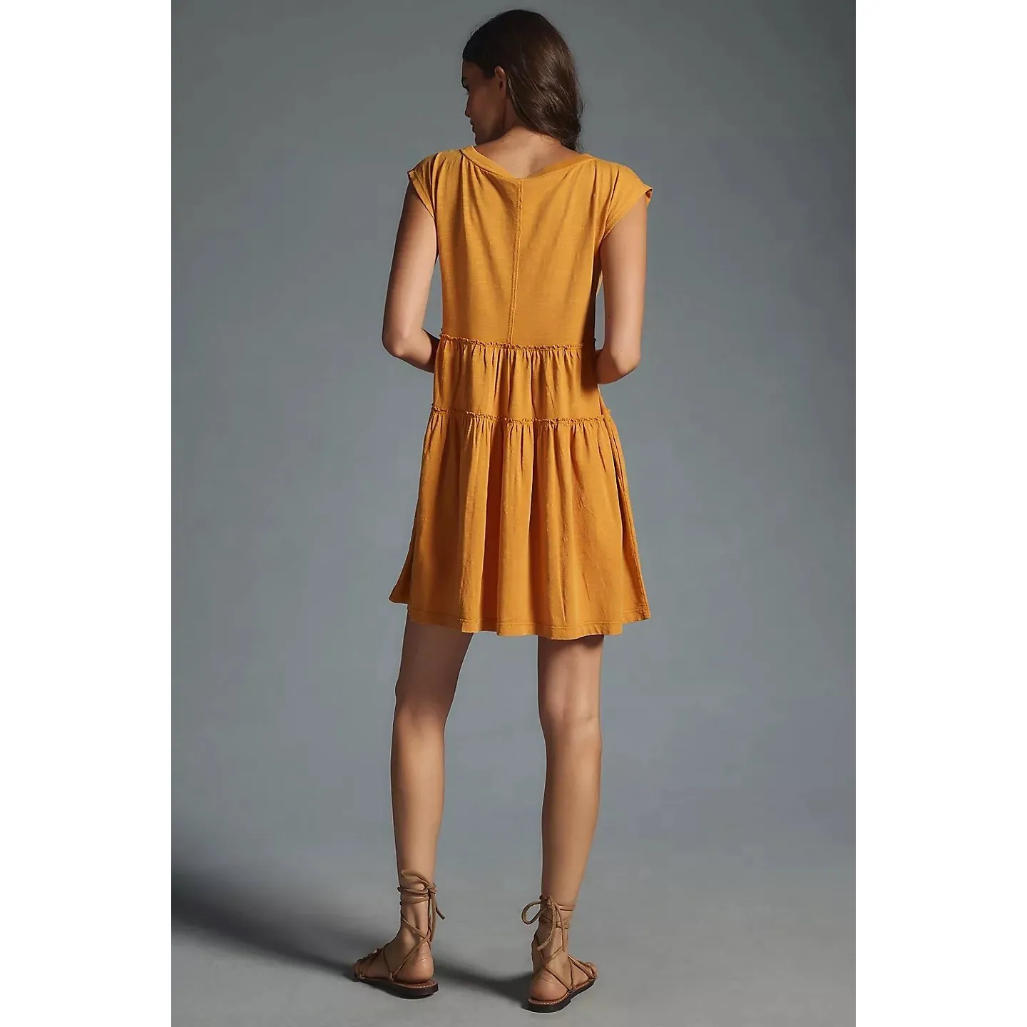 Daily Practice Anthropologie Bonita Tiered Dress Mustard Yellow Cotton L Pockets Orange Size L - Image 2