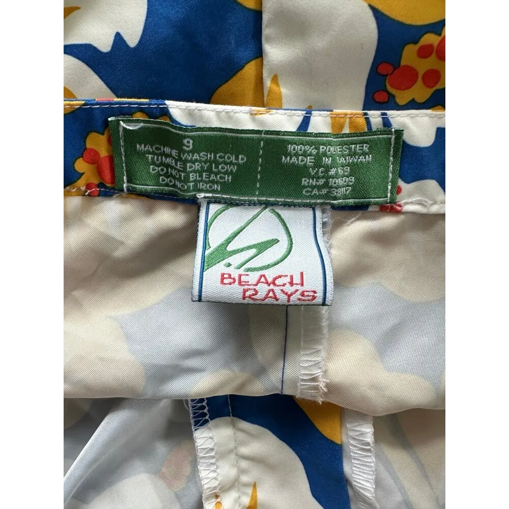 Beach Rays Juniors Hawaiian Tropical Floral All Over Hibiscus Cropped Pants 9 Blue Size undefined - Image 4