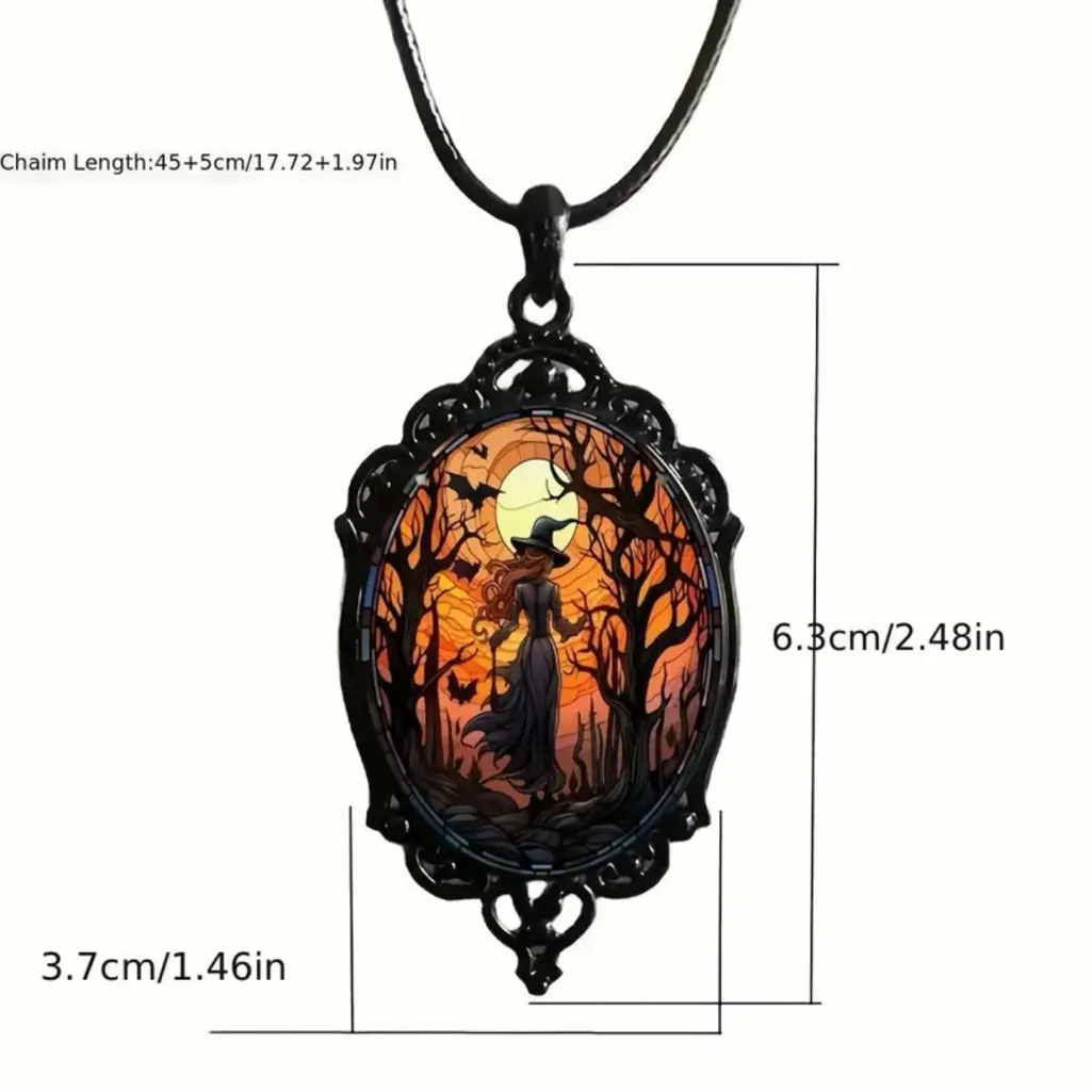 Retro Style Bat Witch Pendant Cameo Black‎ Pendant Necklace Gothic Vintage Style Black - Image 5