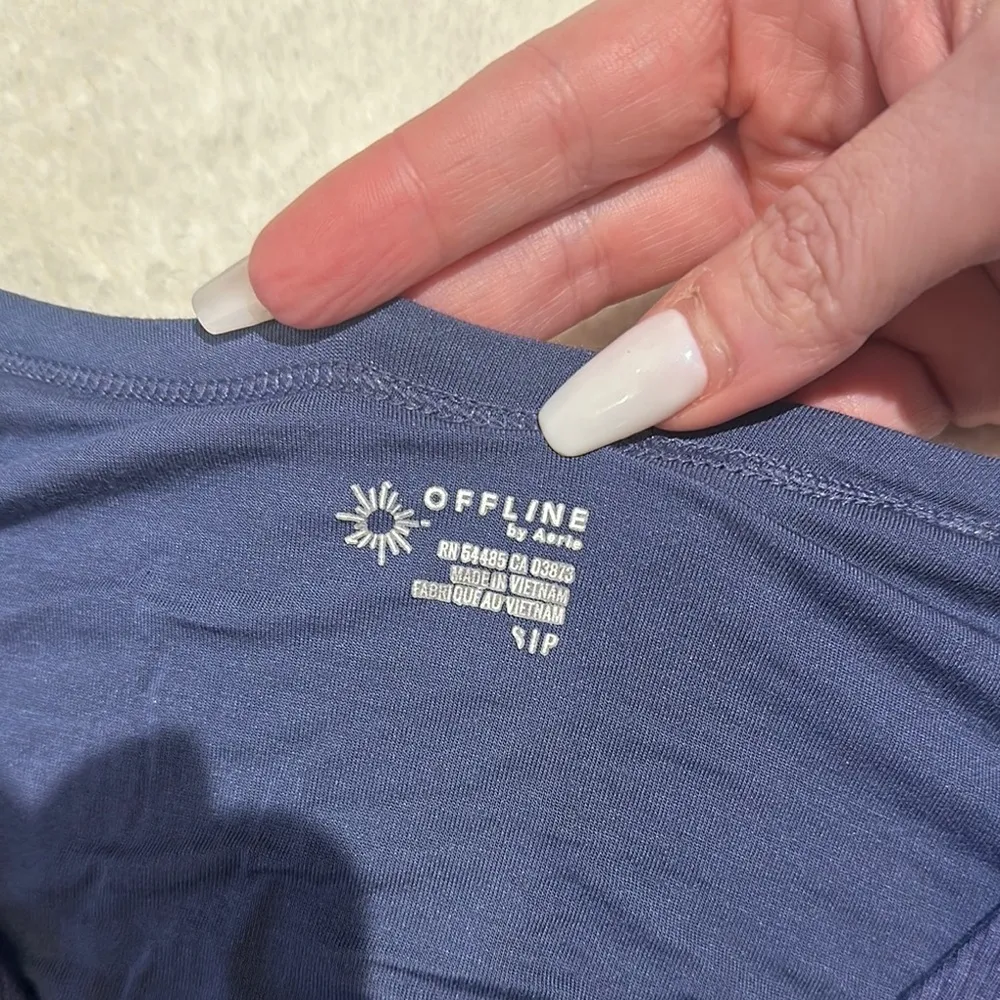 Aerie Long Sleeve Crop Tee Know Front Blue Size Small - Image 2