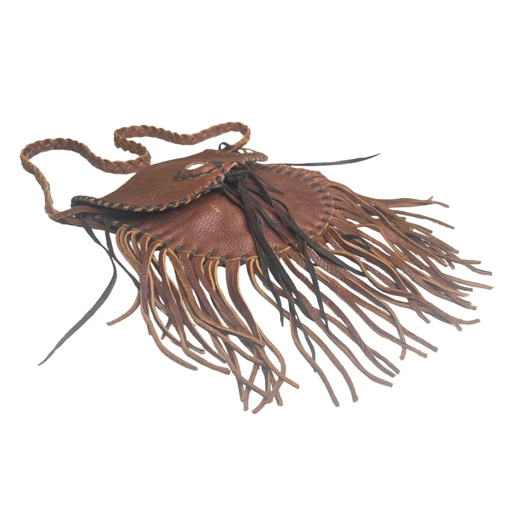 Vintage: OOAK Handmade ☀︎︎ Fringe Whipstitiched Medicine Bag ☀︎︎ Brown Leather - Image 10
