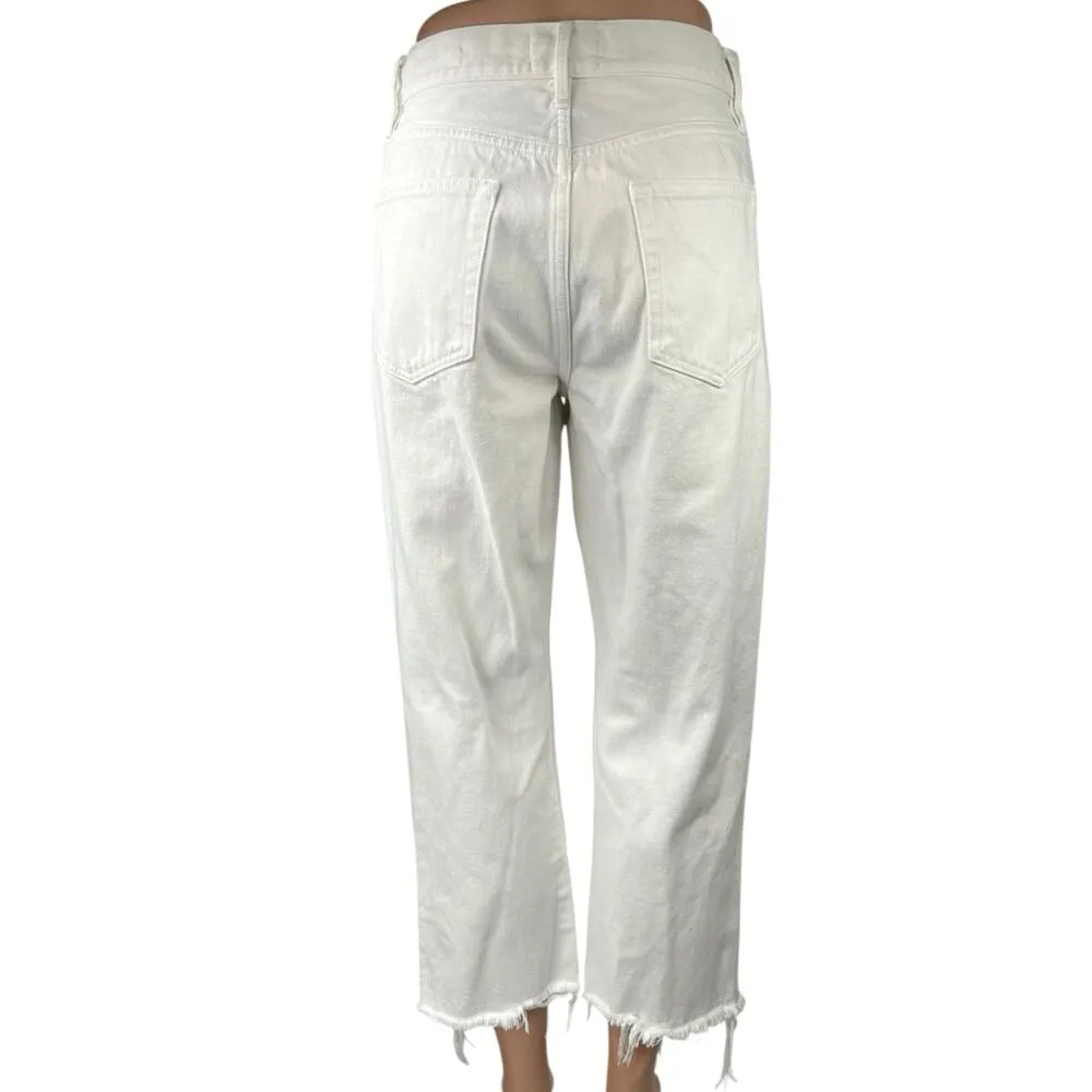 Frame Le Garcon White Distressed Frayed Hem High Waist Ankle Boyfriend Jeans 26 - Image 3
