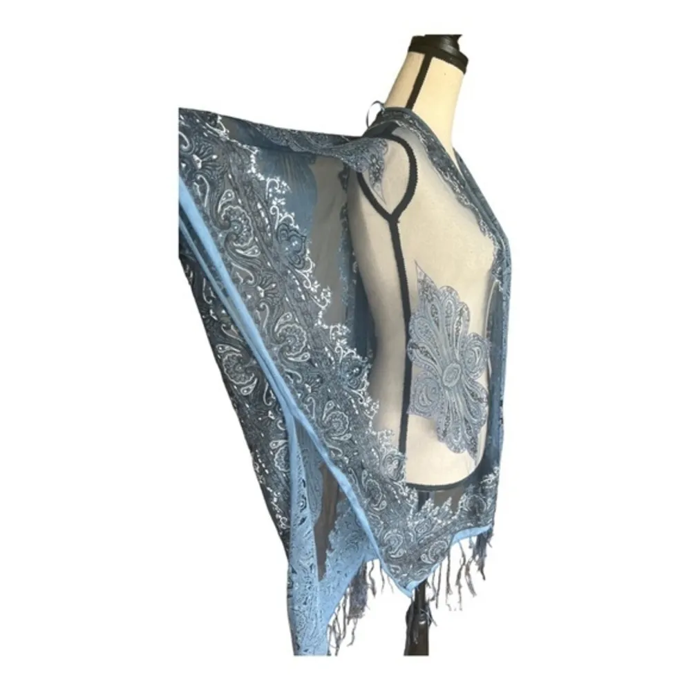 Pretty Persuasion Paisley Floral Print Blue Fringed Cover ups One Size Size undefined - Image 7