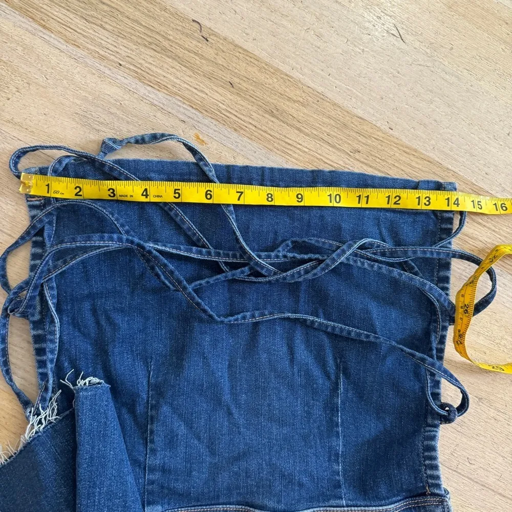 Mother RARE Denim The Tie Back Hustler Ankle Fray Jumpsuit NEW Blue Size 26 - Image 12