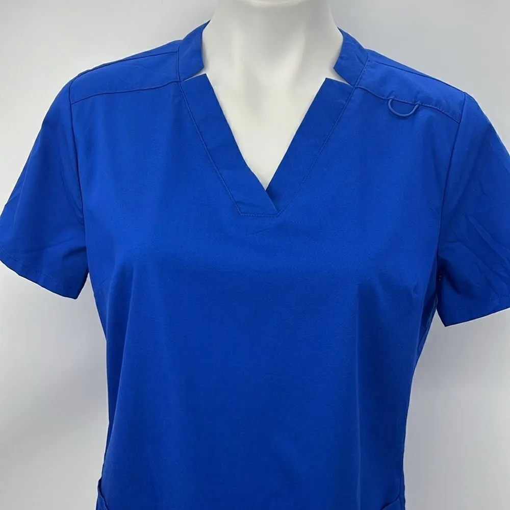 Jaanuu short sleeve V neckline royal blue scrub top with pockets - Image 2