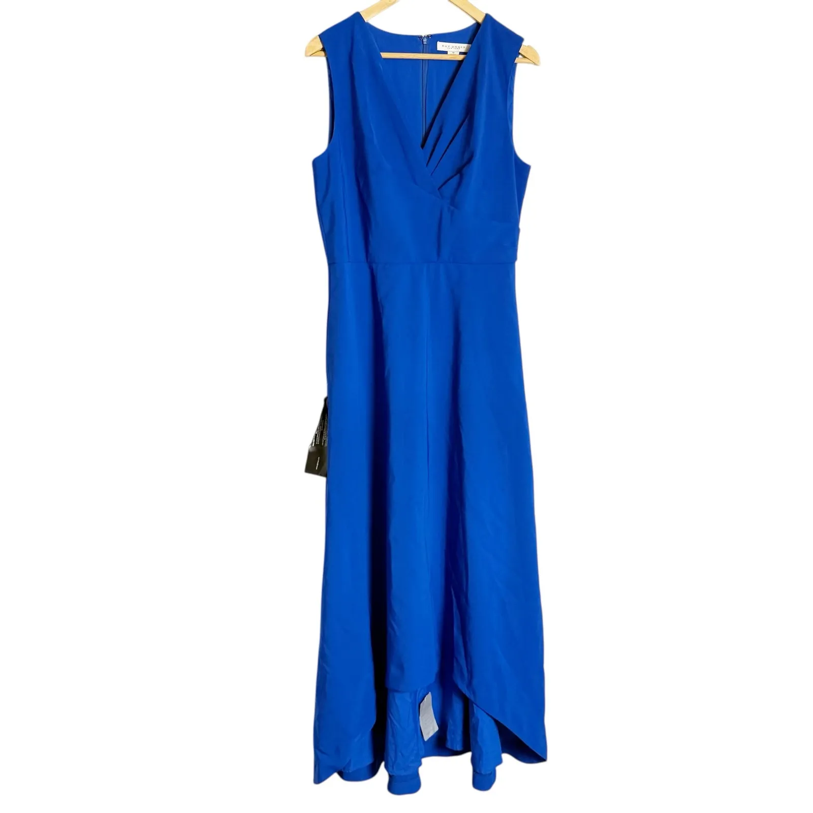 Kay Unger Melinda Sapphire Blue Sleeveless V-Neck Hi-Low Long Cocktail Gown 10 - Image 2