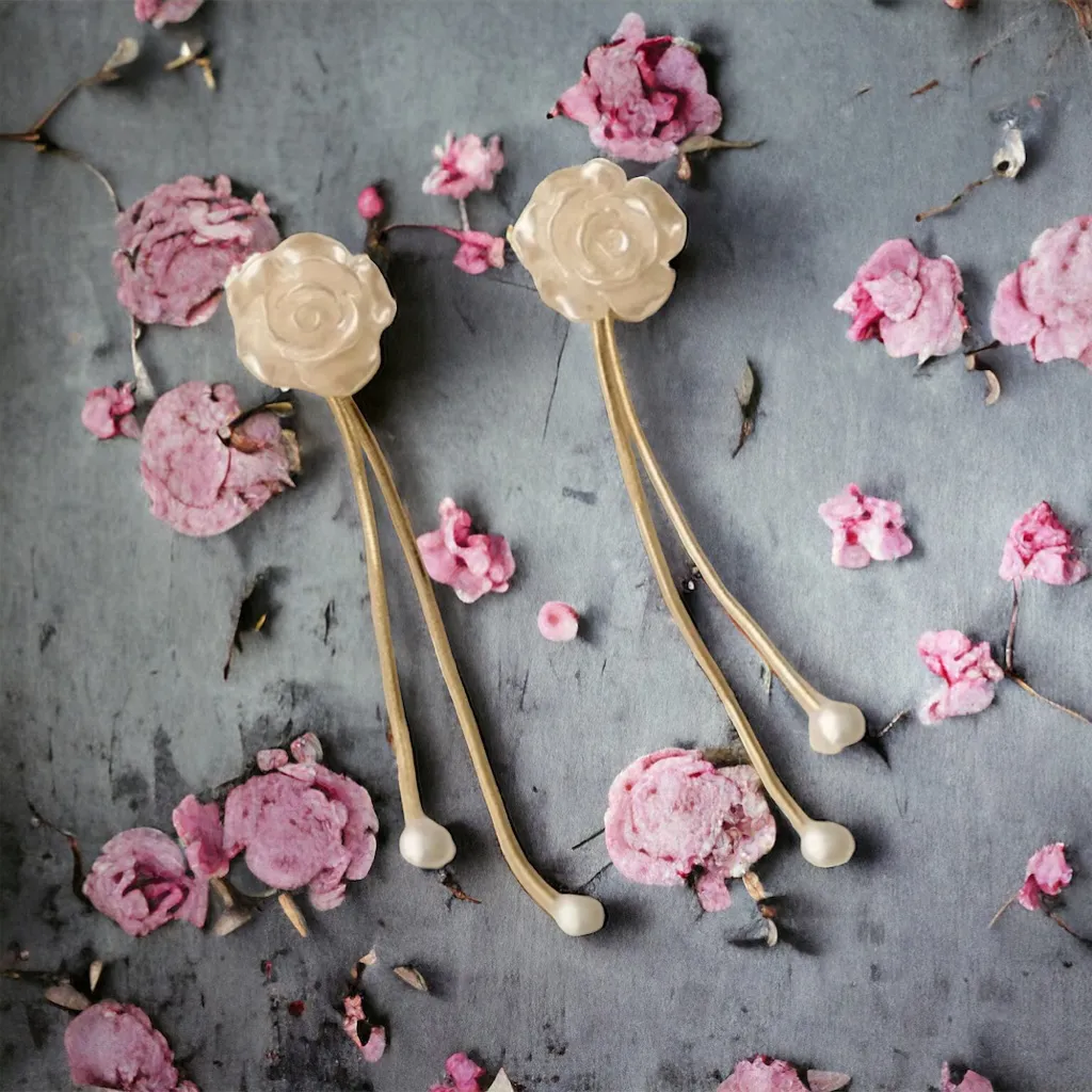 Faux Pearl Flower Tassel Gold‎ Plated Earrings Alloy Dangle Jewelry Accessories Gold - Image 3