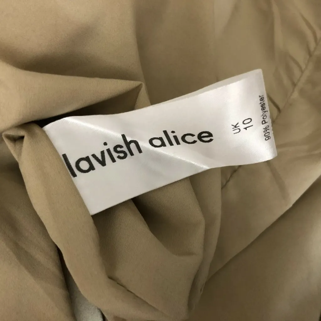 Lavish Alice High Neck Pleated Raglan Mini Dress Open Back Belted Beige 6 - Image 4