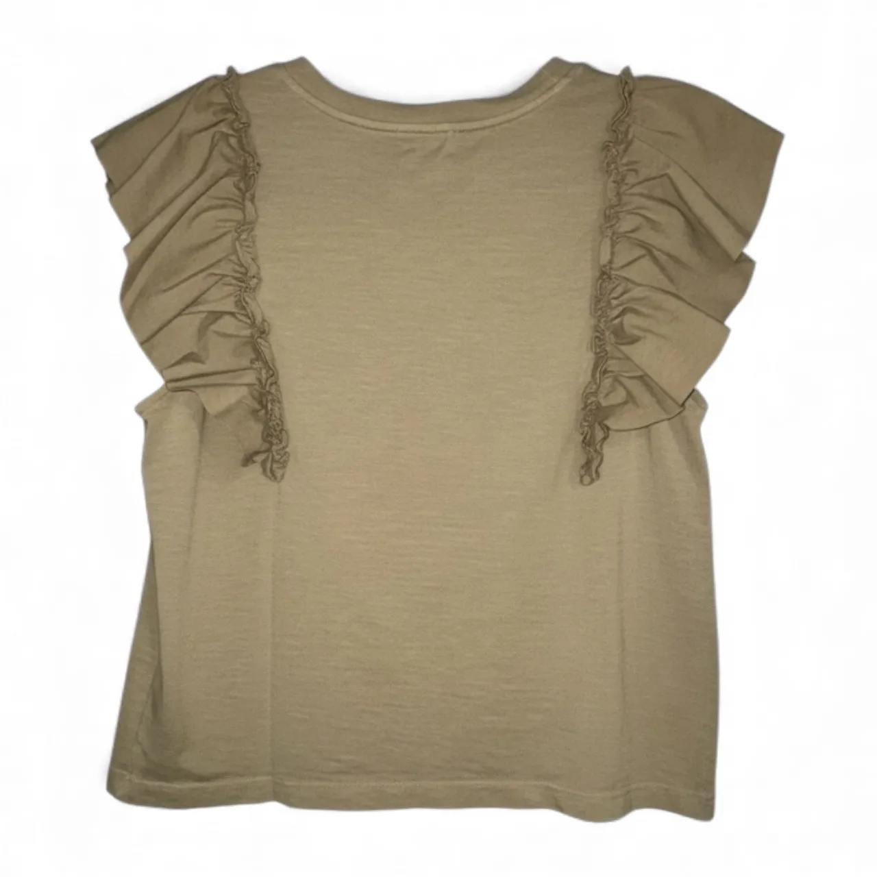 Nation Ltd Para Ruffle Sleeve Boxy T Shirt Safari Pima Cotton Size L Tan Size L - Image 5