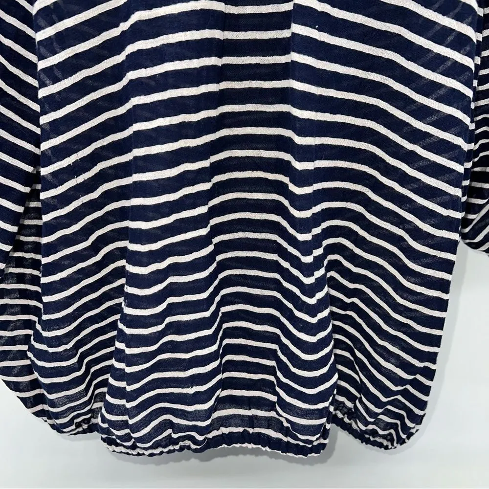 J. Crew Factory Sheer Navy and White Wide Neck Top w/Pocket on the Chest - Image 3