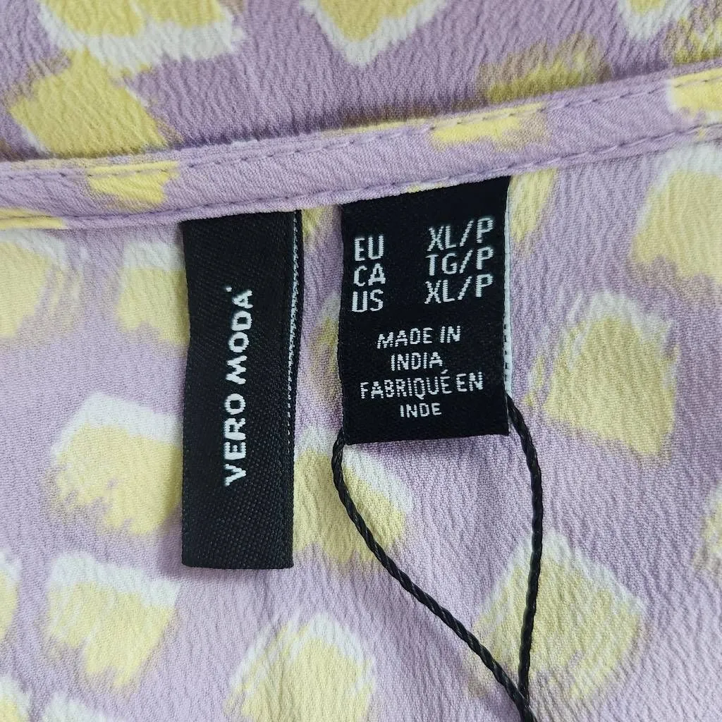 Vero Moda Purple Yellow Print Blouse NWT Size XL Petite Light Purple V-Neck Top - Image 7