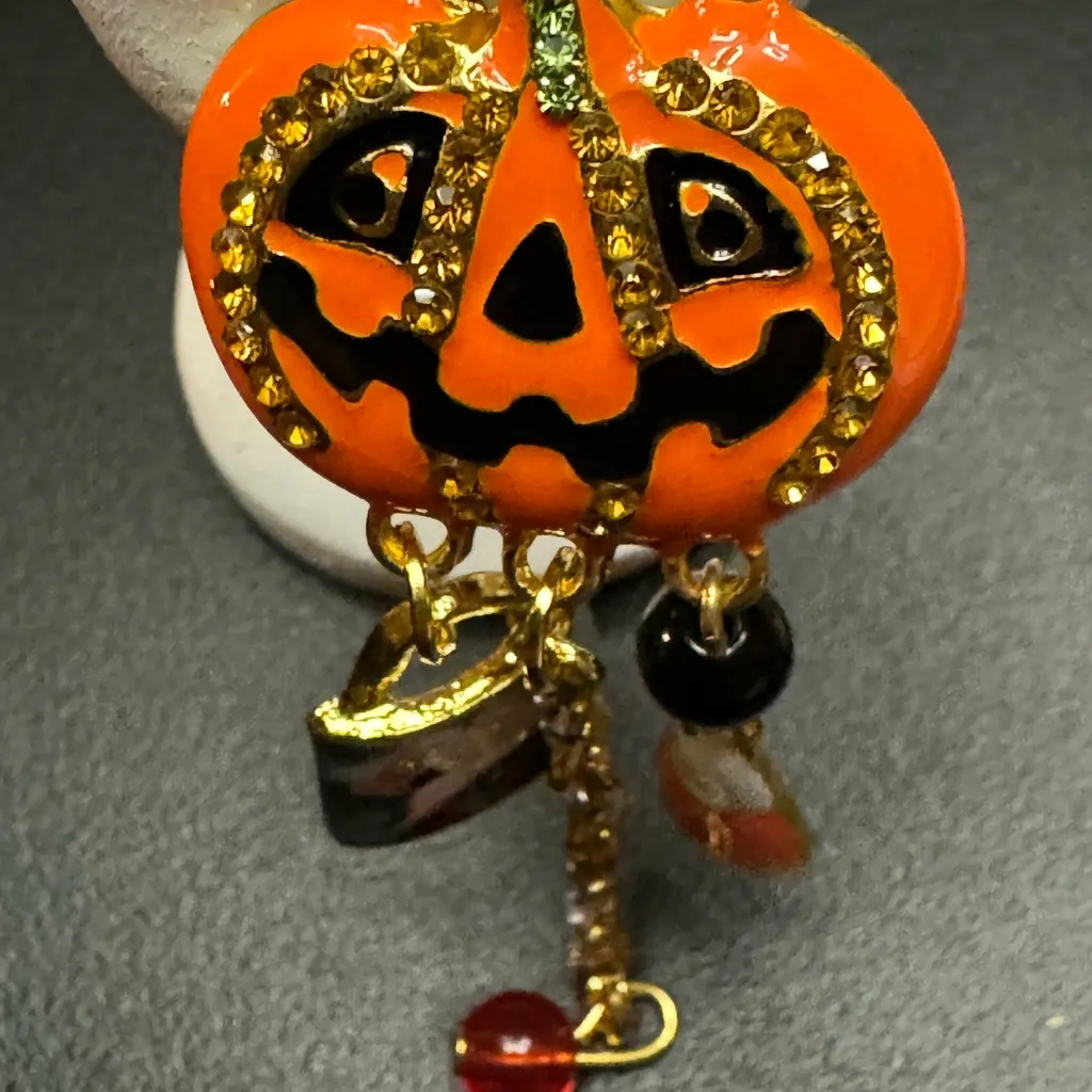 Halloween Pierce Earring Pumpkins with Rhinestones Orange - Image 12