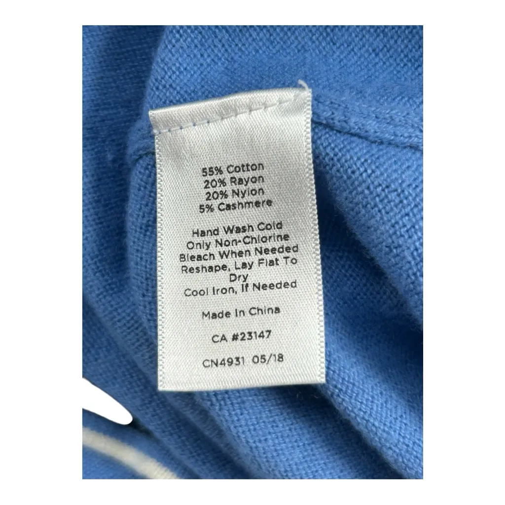 TALBOTS Charming Cardigan - Tipped, Size MP
 Blue Button-Up with White Trim - Image 10