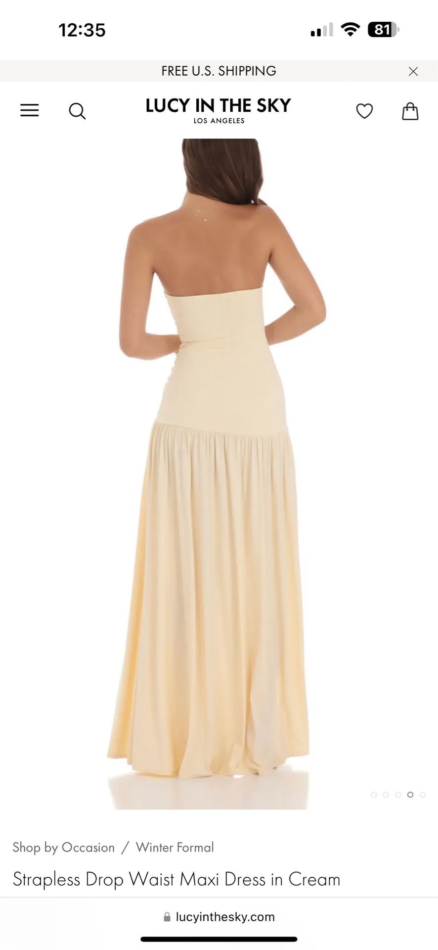 Lucy in the sky strapless drop waist maxi dress in cream - Image 2