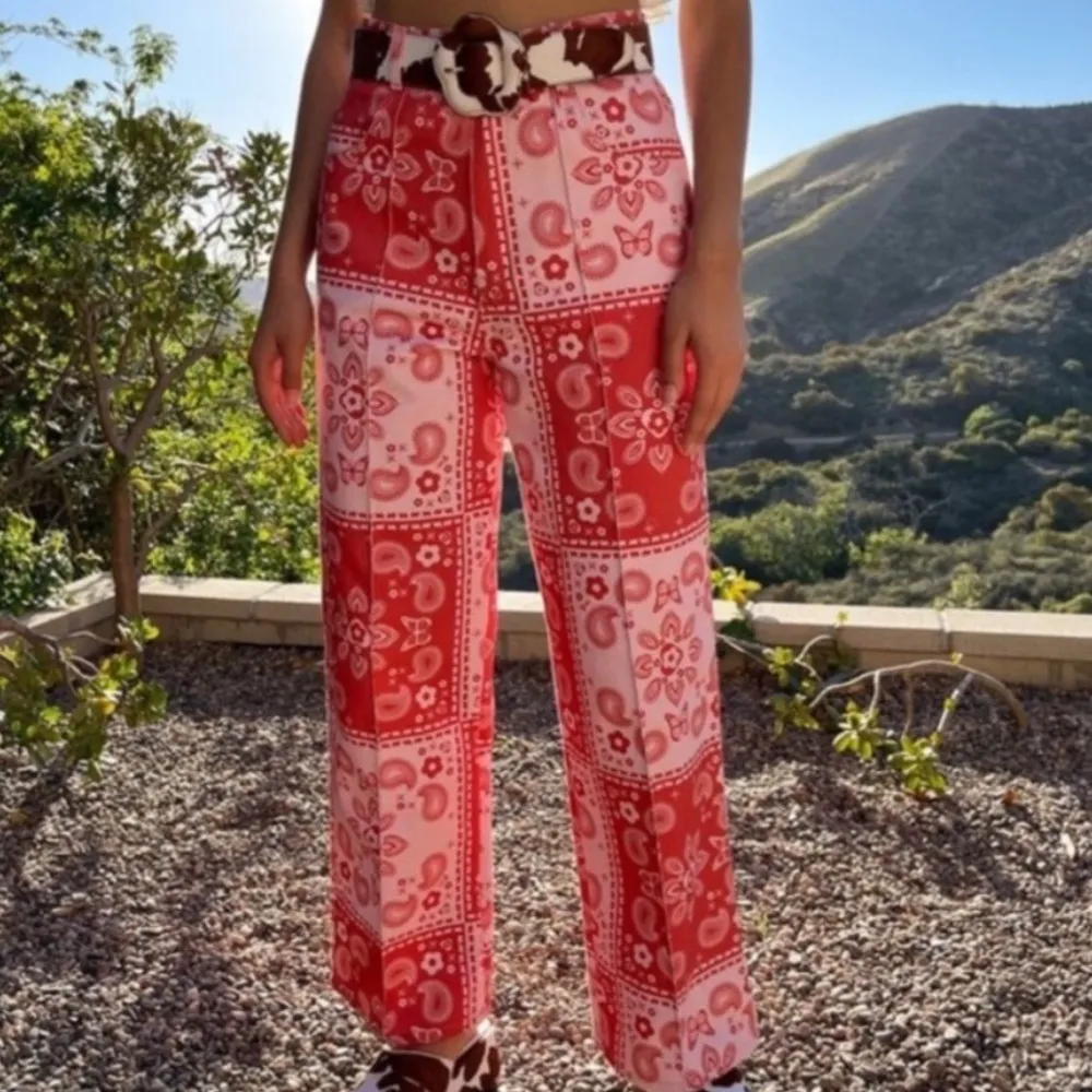 Lisa Says Gah Robyn Paisley Floral Butterfly Pink Wide Leg High Rise Jean 25 - Image 2