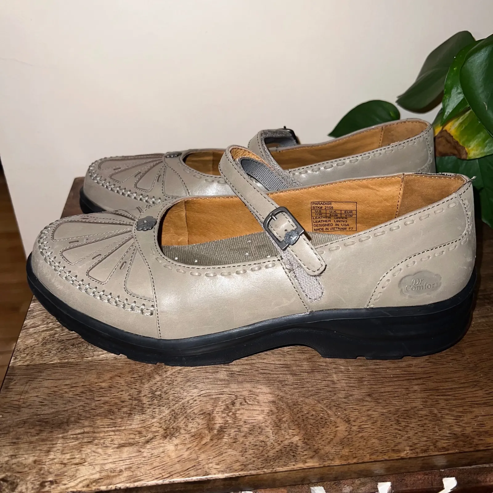 Dr‎ Comfort Paradise Mary Jane Shoes Womens 11W Beige Leather Comfort Orthopedic Tan Size 11 - Image 2