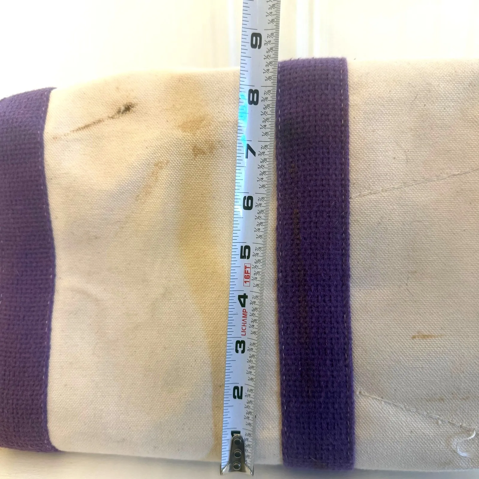 Vintage 80's LL Bean Factory Store Boat & Tote Leather Handle Bag Striped Purple - Image 12