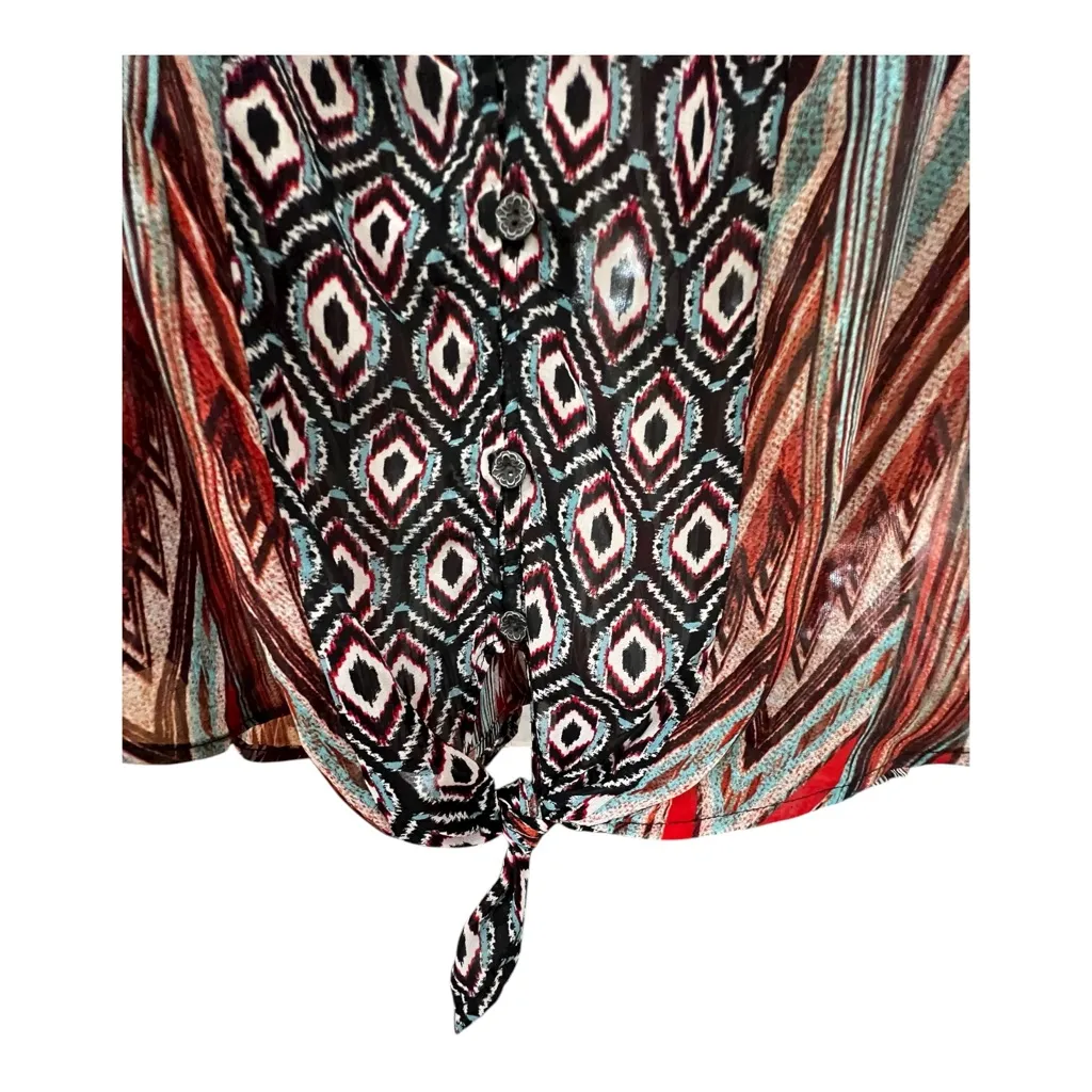 Fig and Flower Multicolor Geometric Women's Top Red - Image 3