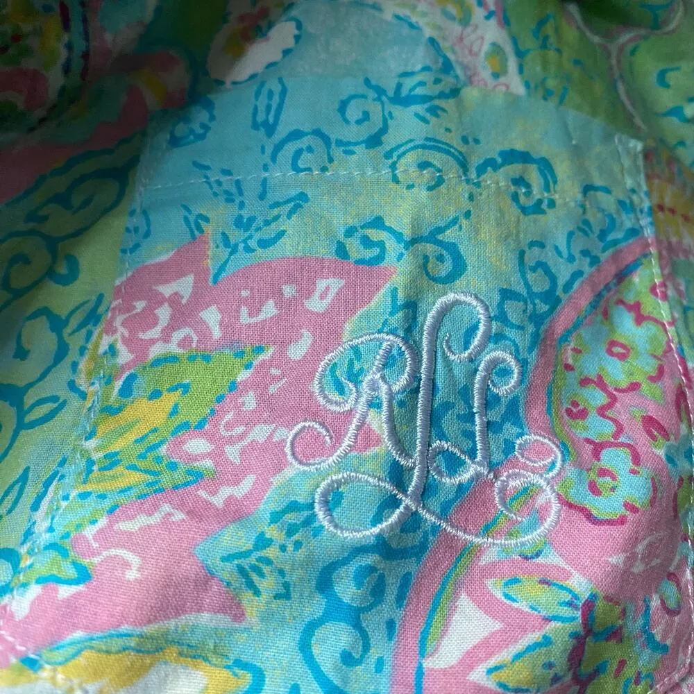 Lauren Ralph Lauren Paisley Print Button down short sleeve Pajama Top Large Blue - Image 5