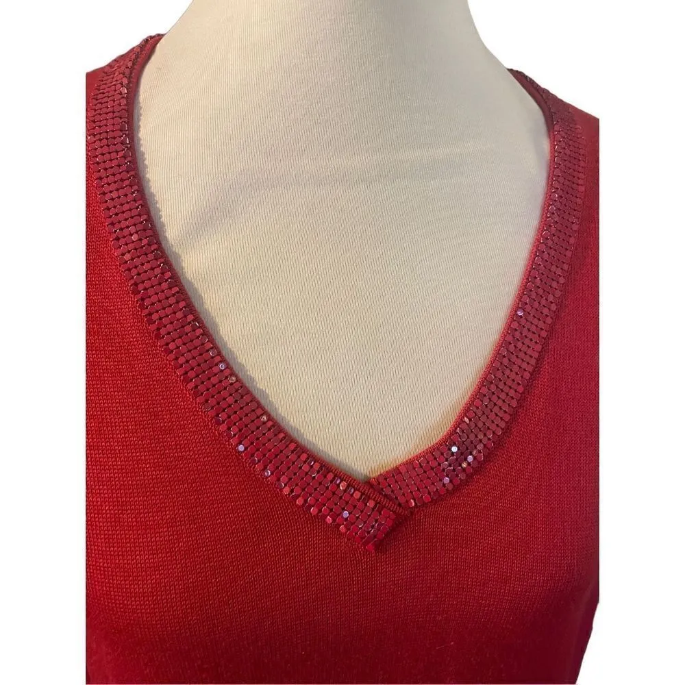 Requirements Red V-Neck Sequined Long Sleeve Lightweight Sweater Size XL - Image 7