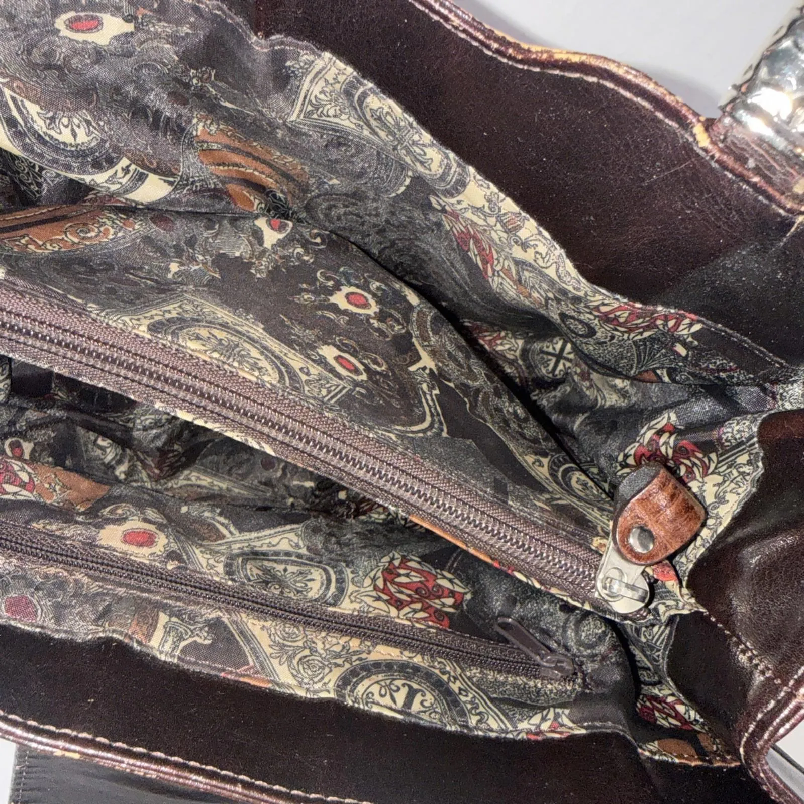 Brighton Style Gorpcore Y2K Handbag Brown Croc Leather Trim Silver Hearts Purse - Image 13